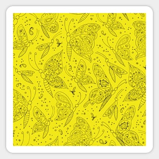 Paisley butterflies yellow-black Sticker